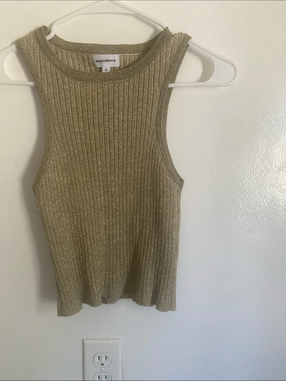 superdown Shimmery Ribbed Tank Top in Gold
